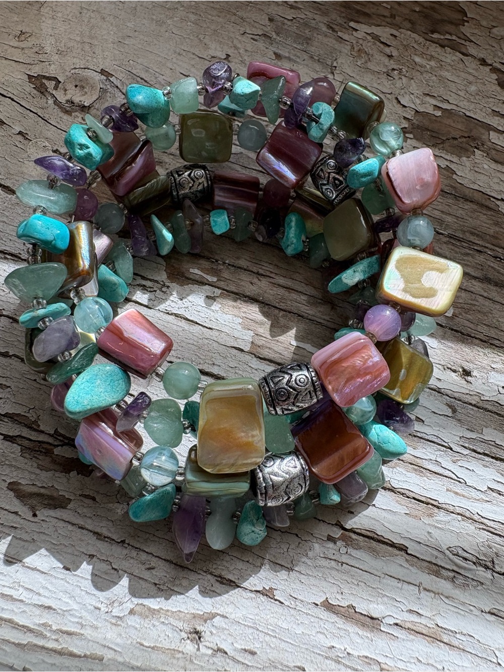 Multi-Color Gemstone Beaded Wrap Bracelet - Unbranded